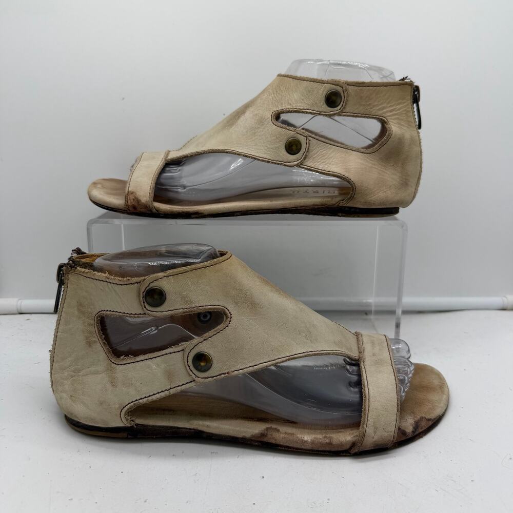 BED|STÜ Sandals Women 8 ? Soto Tan Leather Strappy Zip Flat Casual